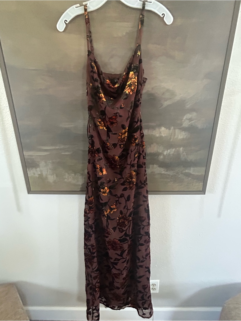 NWT Lulus Romance in the Making Plum Purple Floral Print Velvet Maxi Dress - Picture 9 of 15